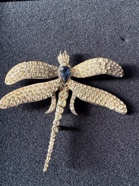 Crystal Dragonfly Brooch with Blue Teardrop Stone